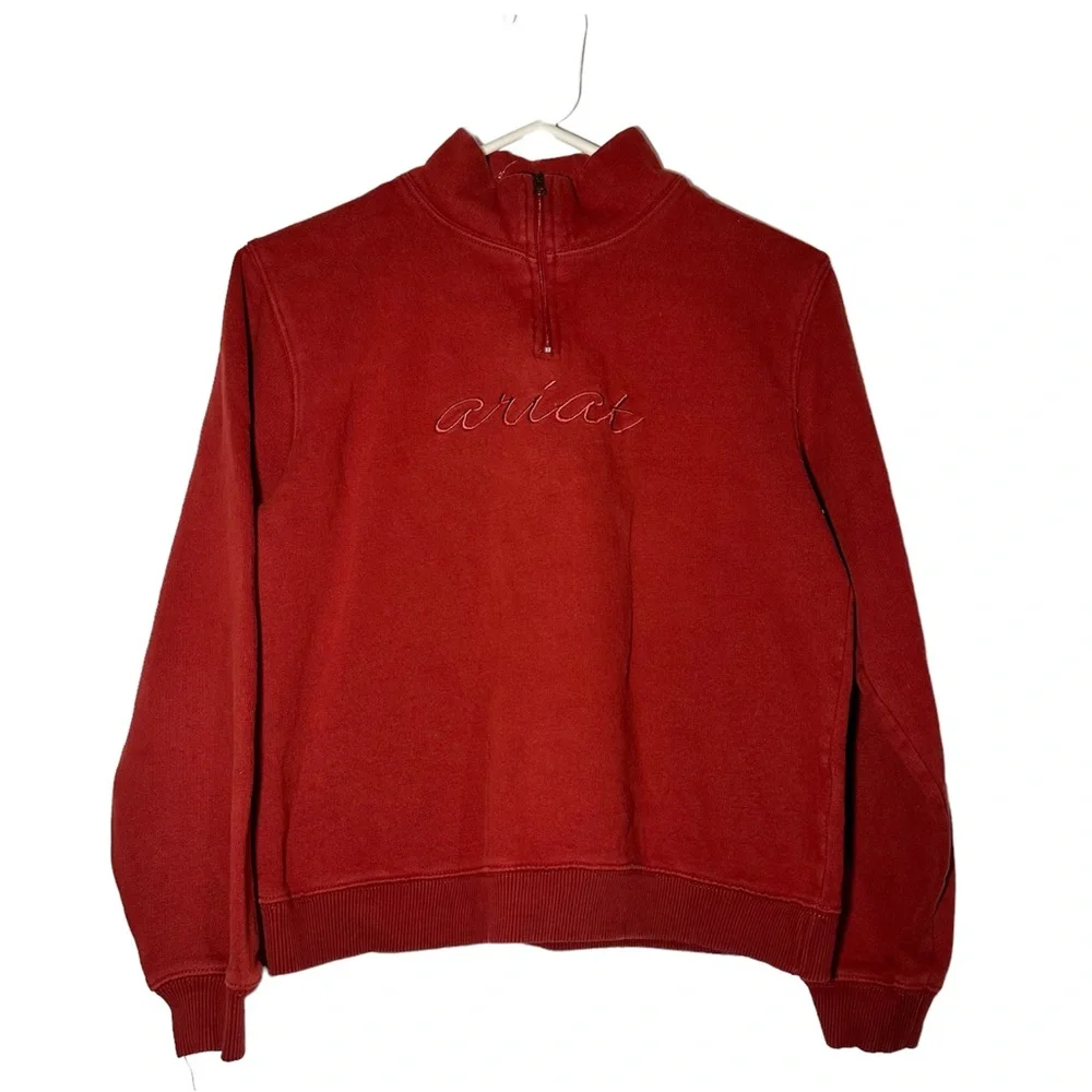 Ariat Women’s 1/4 Zip Red Fleece Pullover Ariat Spellout Size Medium - Picture 1 of 7